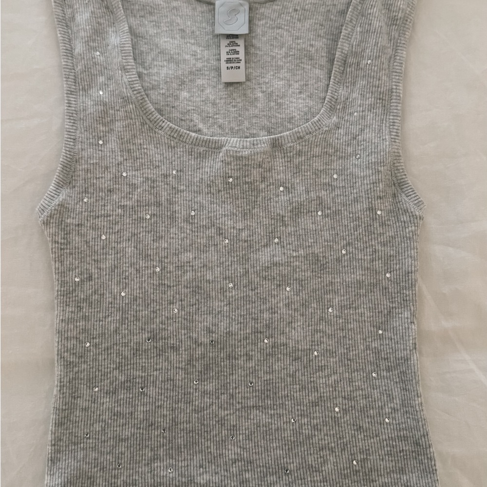 SKIMS SWAROVSKI TANK TOP HEATHER GREY